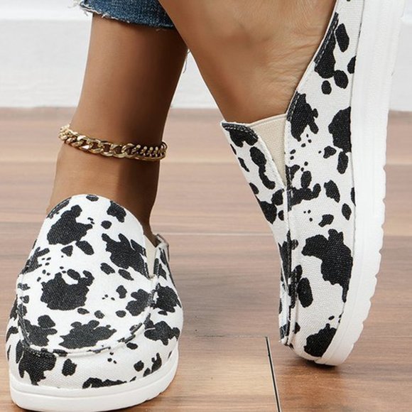 Cow Print Slip-On Boat Shoes - Picture 2 of 4